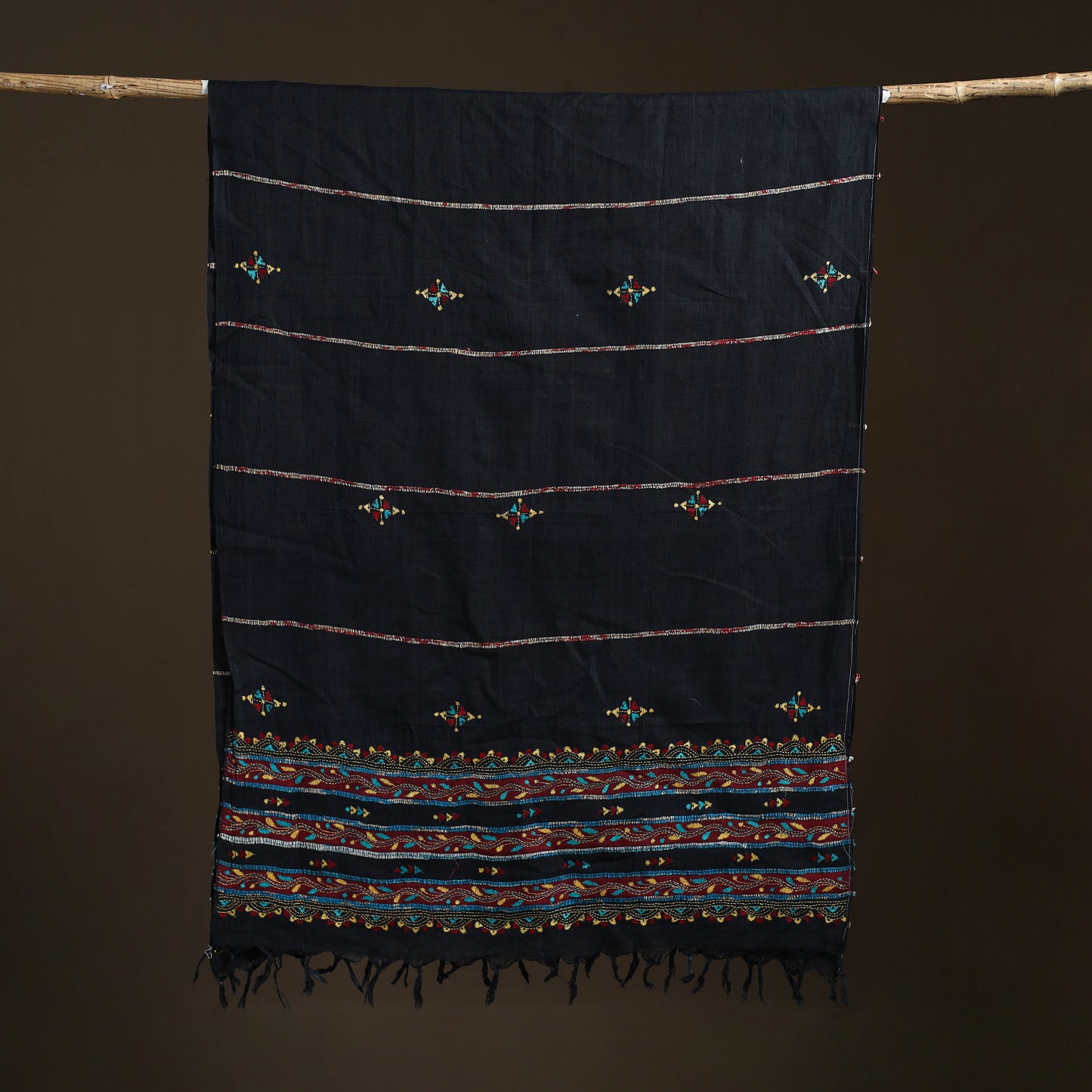 Kantha Hand Embroidered Khes Handwoven Cotton Dupatta 09