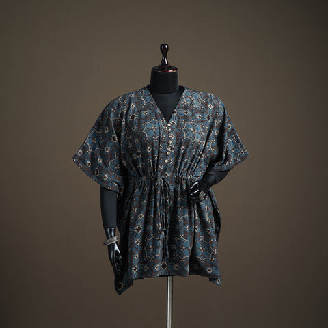 Ajrakh hand block print natural dyed cotton short kaftan 40