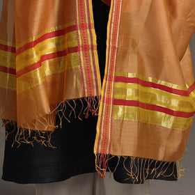 Orange - handloom silk cotton zari border maheshwari