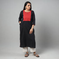 Black - Plain Cotton Long Straight Kurta 08