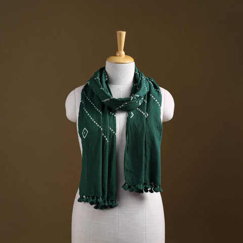 Green - Kutch Handwoven Organic Kala Cotton Bandhani Stole 09