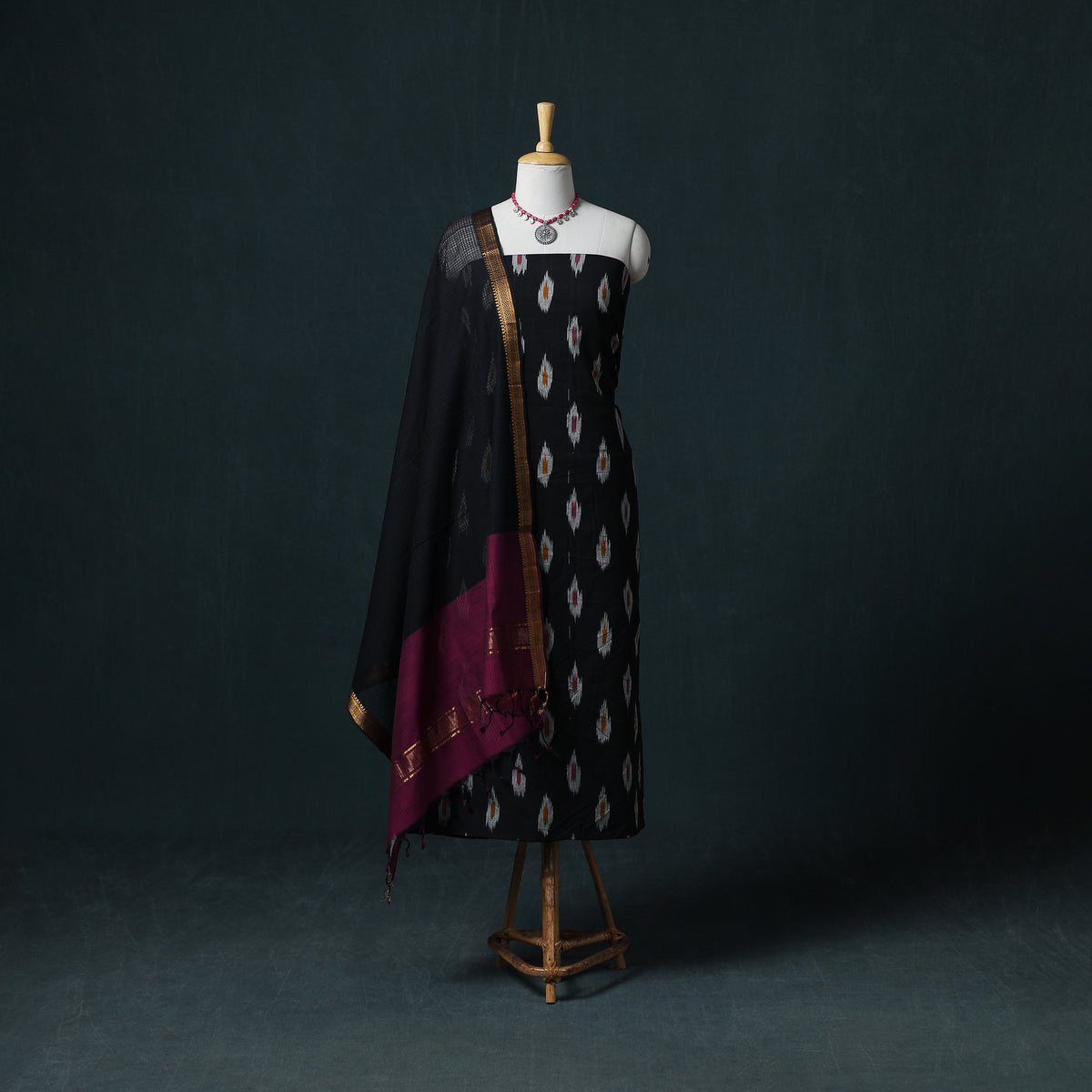 Pochampally Ikat Cotton Unstitched Dress Material: Kurta & Dupatta 16