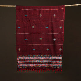 Maroon - Kantha Hand Embroidered Khes Handwoven Cotton Dupatta 03