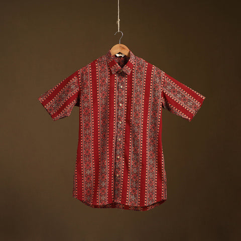 Natural Dyed Hand Block Print Cotton Men Half Sleeve Ajrakh Shirt 11