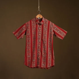 Natural Dyed Hand Block Print Cotton Men Half Sleeve Ajrakh Shirt 11