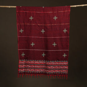 Maroon - Kantha Hand Embroidered Khes Handwoven Cotton Dupatta 02