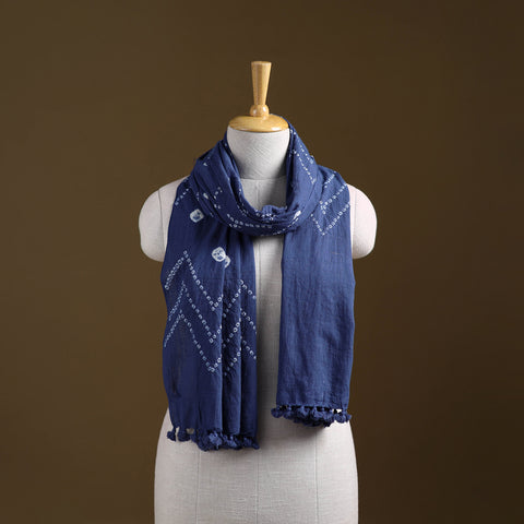 Blue - Kutch Handwoven Organic Kala Cotton Bandhani Stole 14