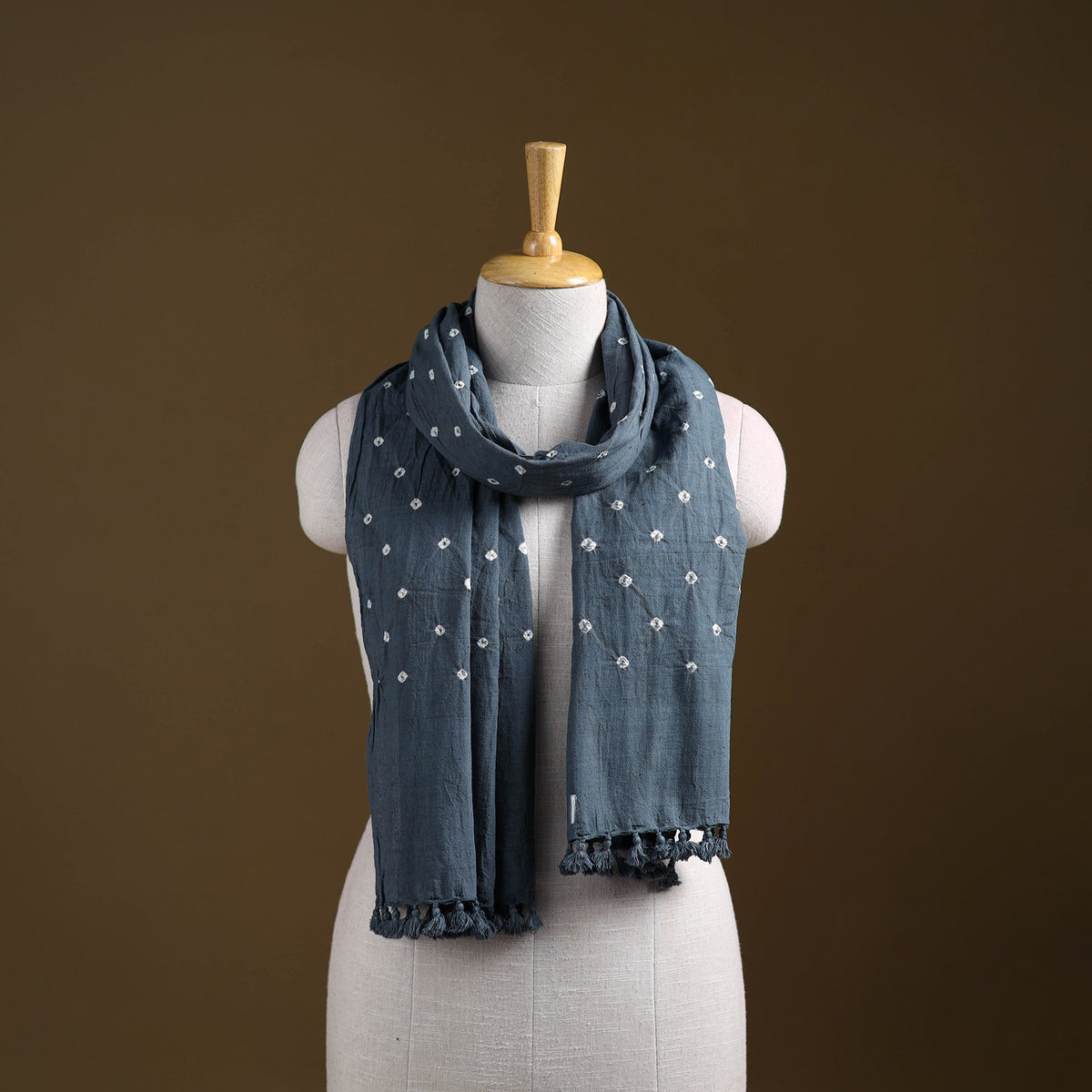 Kutch Handwoven Organic Kala Cotton Bandhani Stole 15