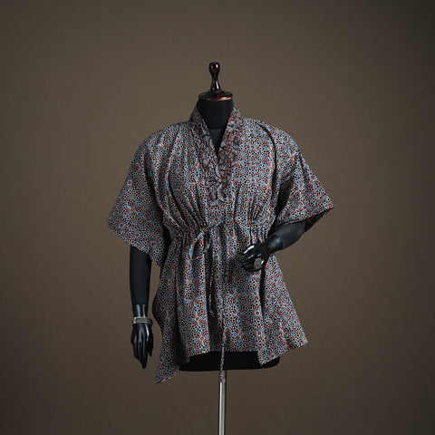 Ajrakh hand block print natural dyed cotton short kaftan 42