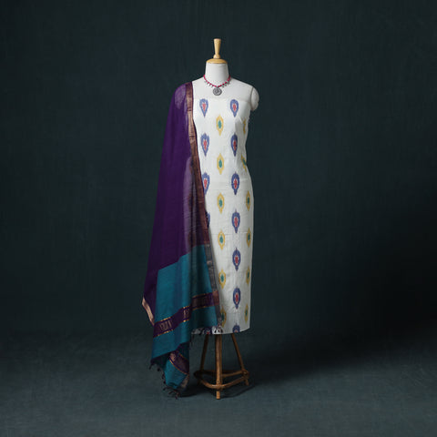 Pochampally Ikat Cotton Unstitched Dress Material: Kurta & Dupatta 17