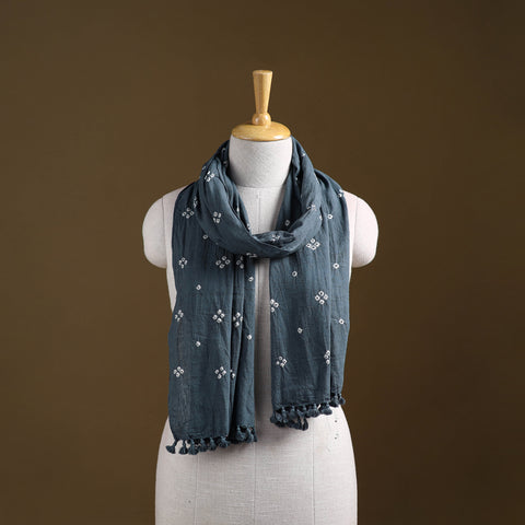 Grey - Kutch Handwoven Organic Kala Cotton Bandhani Stole 17