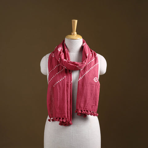 Pink - Kutch Handwoven Organic Kala Cotton Bandhani Stole 18