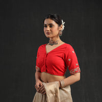 Red - Zardozi Hand Embroidery Cotton Blouse 14