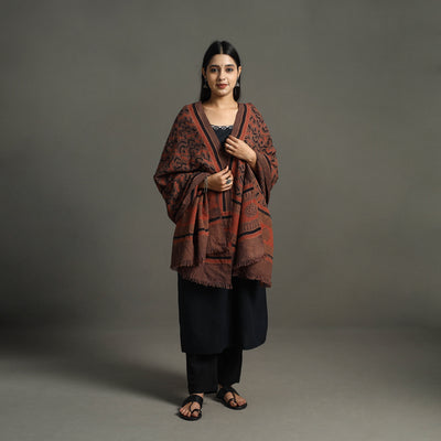  Ajrakh Block Printed Handwoven Woolen Shawl