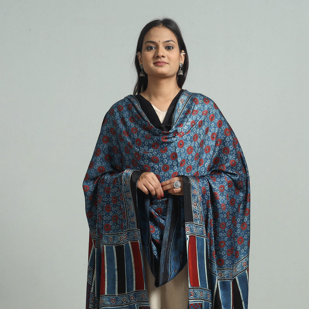 Blue - Ajrakh Modal Silk Dupatta with Zari Border 59