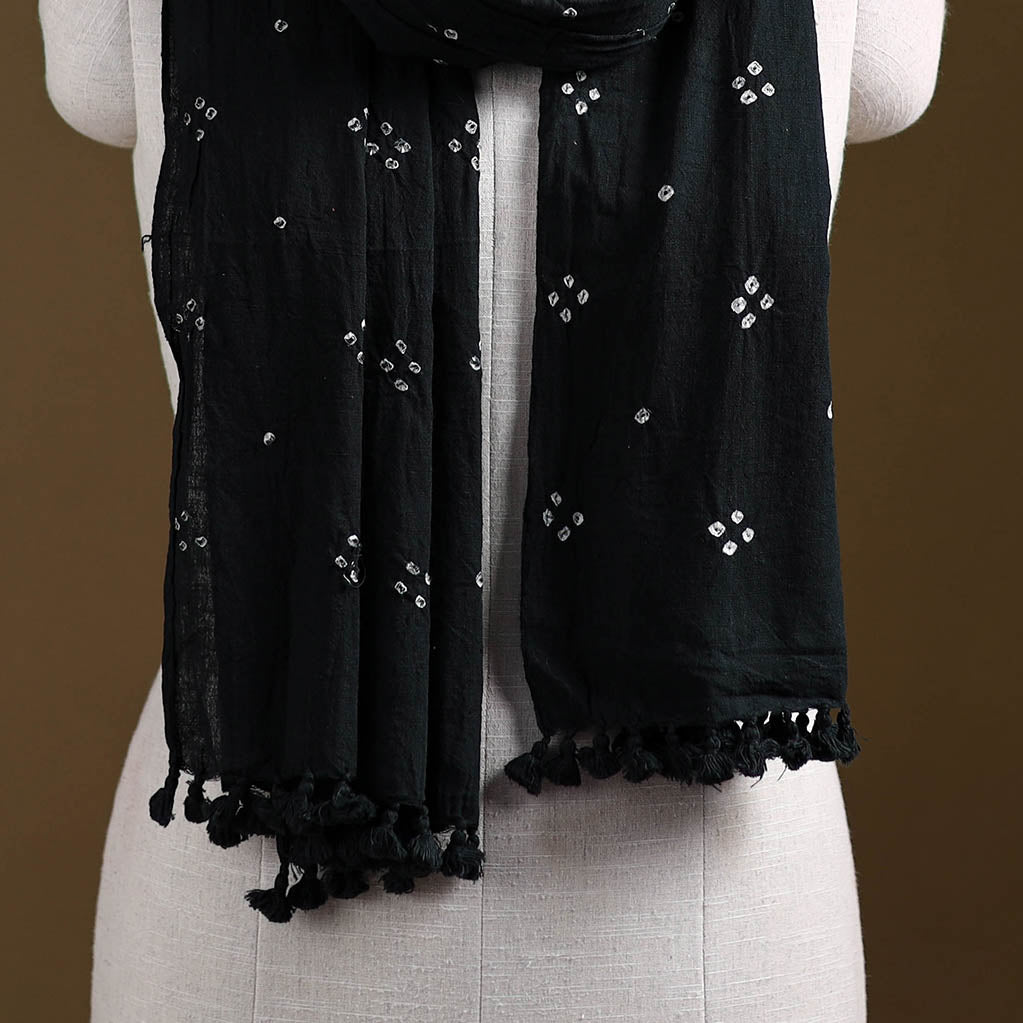 Black - Kutch Handwoven Organic Kala Cotton Bandhani Stole 21