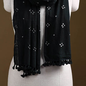 Black - Kutch Handwoven Organic Kala Cotton Bandhani Stole 21