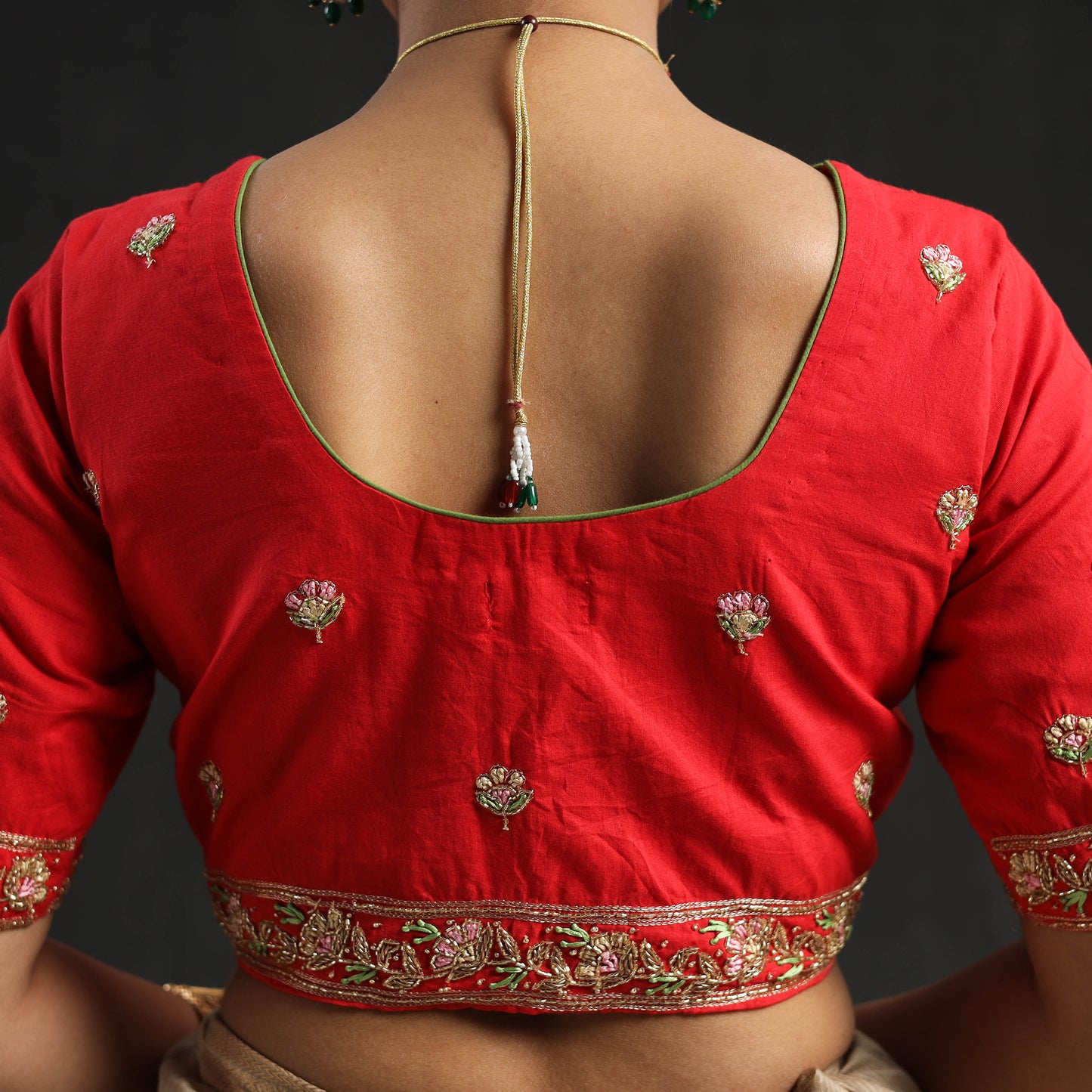 Red - Zardozi Hand Embroidery Cotton Blouse 14