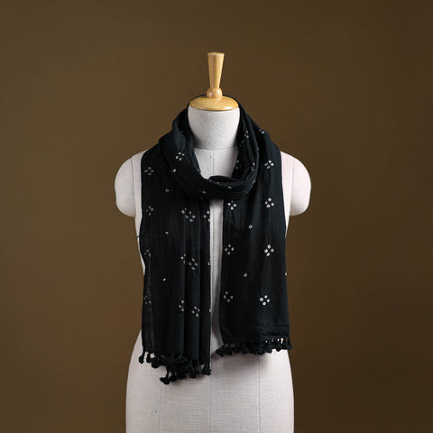 Black - Kutch Handwoven Organic Kala Cotton Bandhani Stole 21