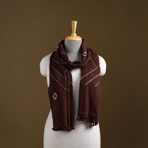 Brown - Kutch Handwoven Organic Kala Cotton Bandhani Stole 22