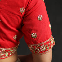 Red - Zardozi Hand Embroidery Cotton Blouse 14