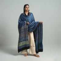 Blue - Ajrakh Modal Silk Dupatta with Zari Border 60