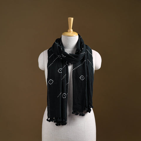 Black - Kutch Handwoven Organic Kala Cotton Bandhani Stole 23