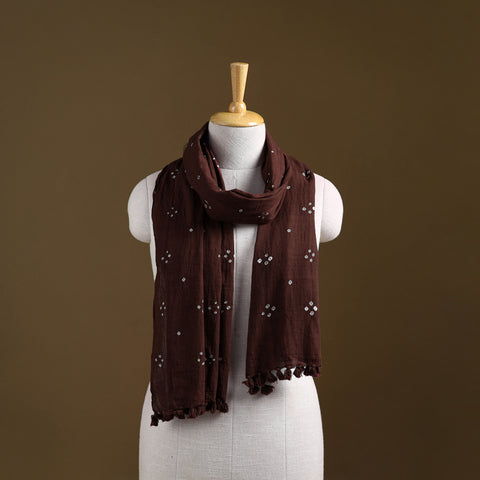 Brown - Kutch Handwoven Organic Kala Cotton Bandhani Stole 24