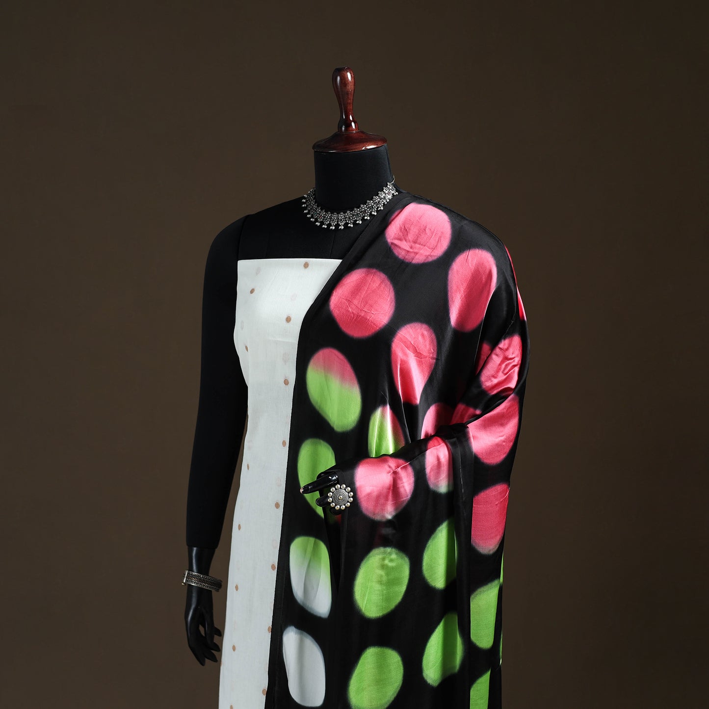 Multicolor - Shibori Clamp Dyed Modal Silk Dupatta with Zari Border 06