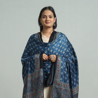 Blue - Ajrakh Modal Silk Dupatta with Zari Border 60