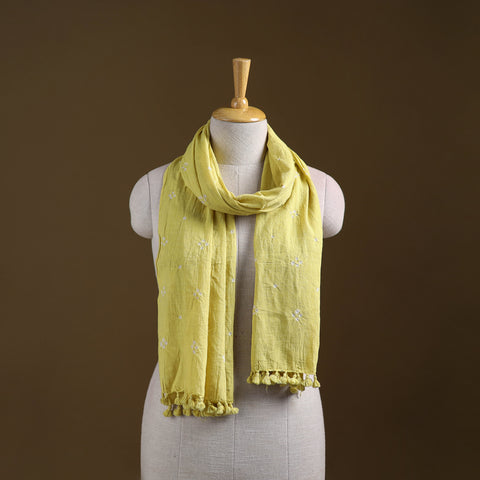 Yellow - Kutch Handwoven Organic Kala Cotton Bandhani Stole 26