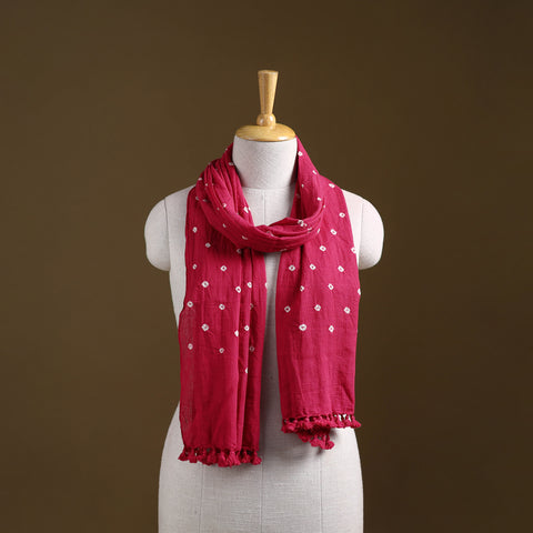 Pink - Kutch Handwoven Organic Kala Cotton Bandhani Stole 27
