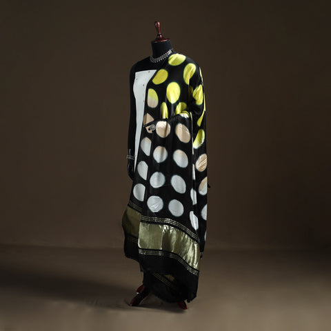 Yellow - Shibori Clamp Dyed Modal Silk Dupatta with Zari Border 07