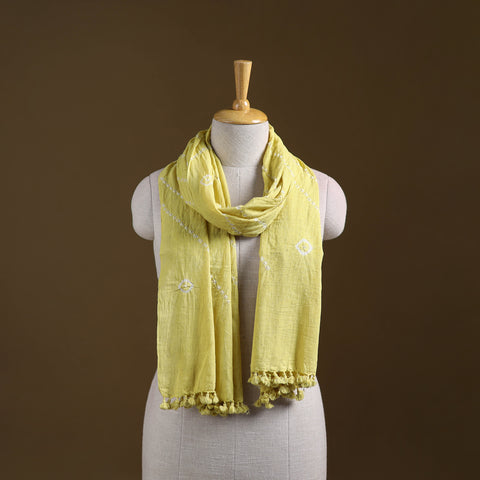 Yellow - Kutch Handwoven Organic Kala Cotton Bandhani Stole 28