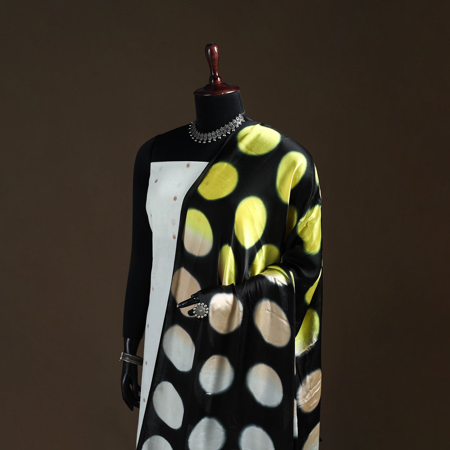 Yellow - Shibori Clamp Dyed Modal Silk Dupatta with Zari Border 07