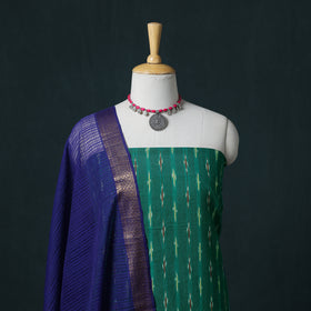 Pochampally Ikat Cotton Unstitched Dress Material: Kurta & Dupatta 19