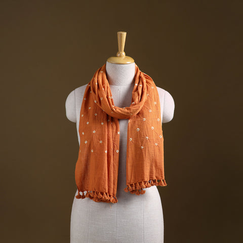 Orange - Kutch Handwoven Organic Kala Cotton Bandhani Stole 29