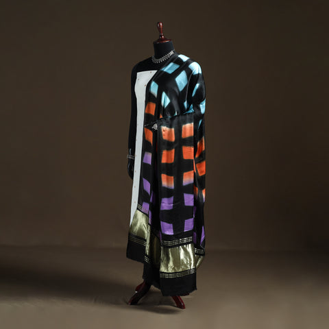 Multicolor - Shibori Clamp Dyed Modal Silk Dupatta with Zari Border 08