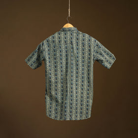 Natural Dyed Hand Block Print Cotton Men Half Sleeve Ajrakh Shirt 13