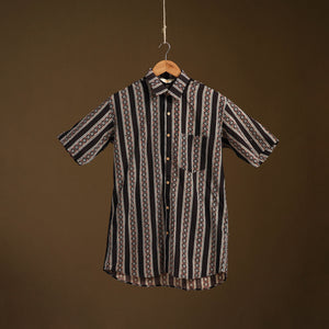 Black - Natural Dyed Hand Block Print Cotton Men Half Sleeve Ajrakh Shirt 10