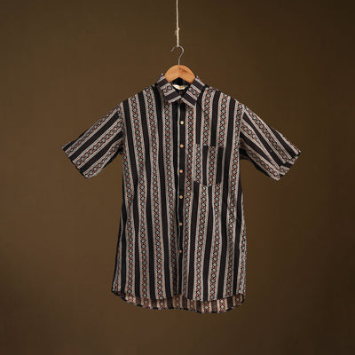 Natural Dyed Hand Block Print Cotton Men Half Sleeve Ajrakh Shirt 10
