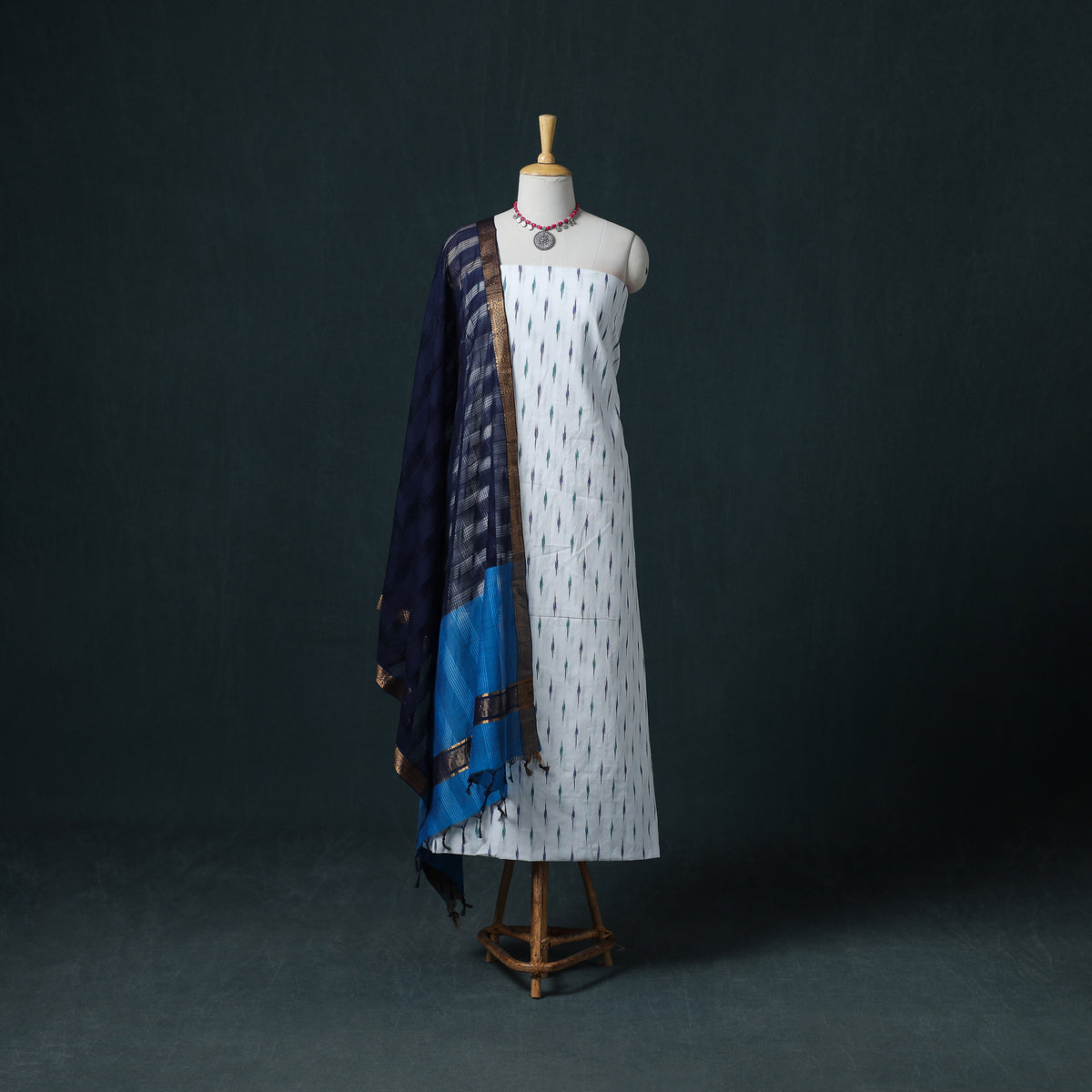 Pochampally Ikat Cotton Unstitched Dress Material: Kurta & Dupatta 20