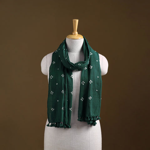 Green - Kutch Handwoven Organic Kala Cotton Bandhani Stole 35