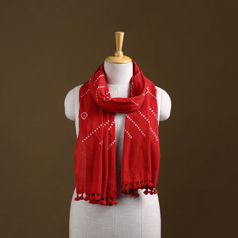 Red - Kutch Handwoven Organic Kala Cotton Bandhani Stole 36