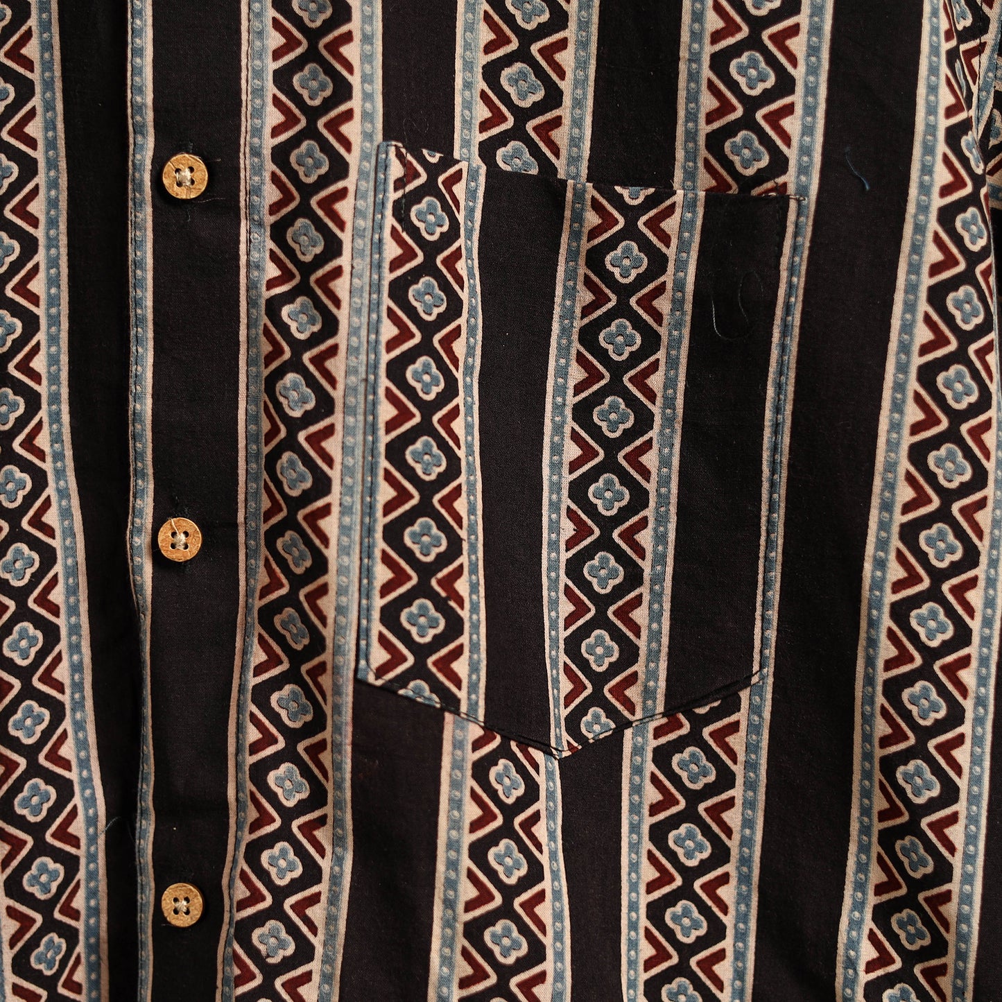 Natural Dyed Hand Block Print Cotton Men Half Sleeve Ajrakh Shirt 10