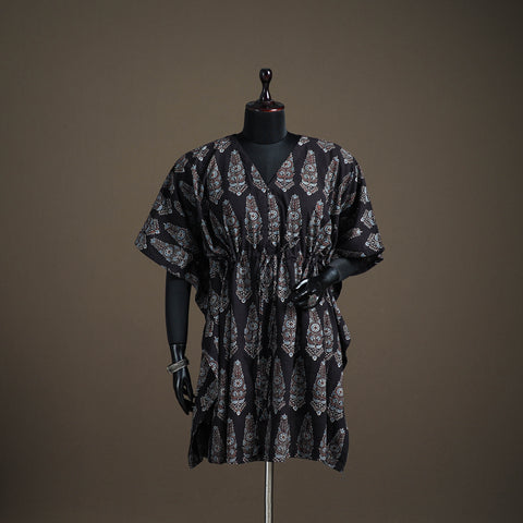 Ajrakh hand block print natural dyed cotton kaftan (medium)
