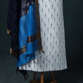 Pochampally Ikat Cotton Unstitched Dress Material: Kurta & Dupatta 20