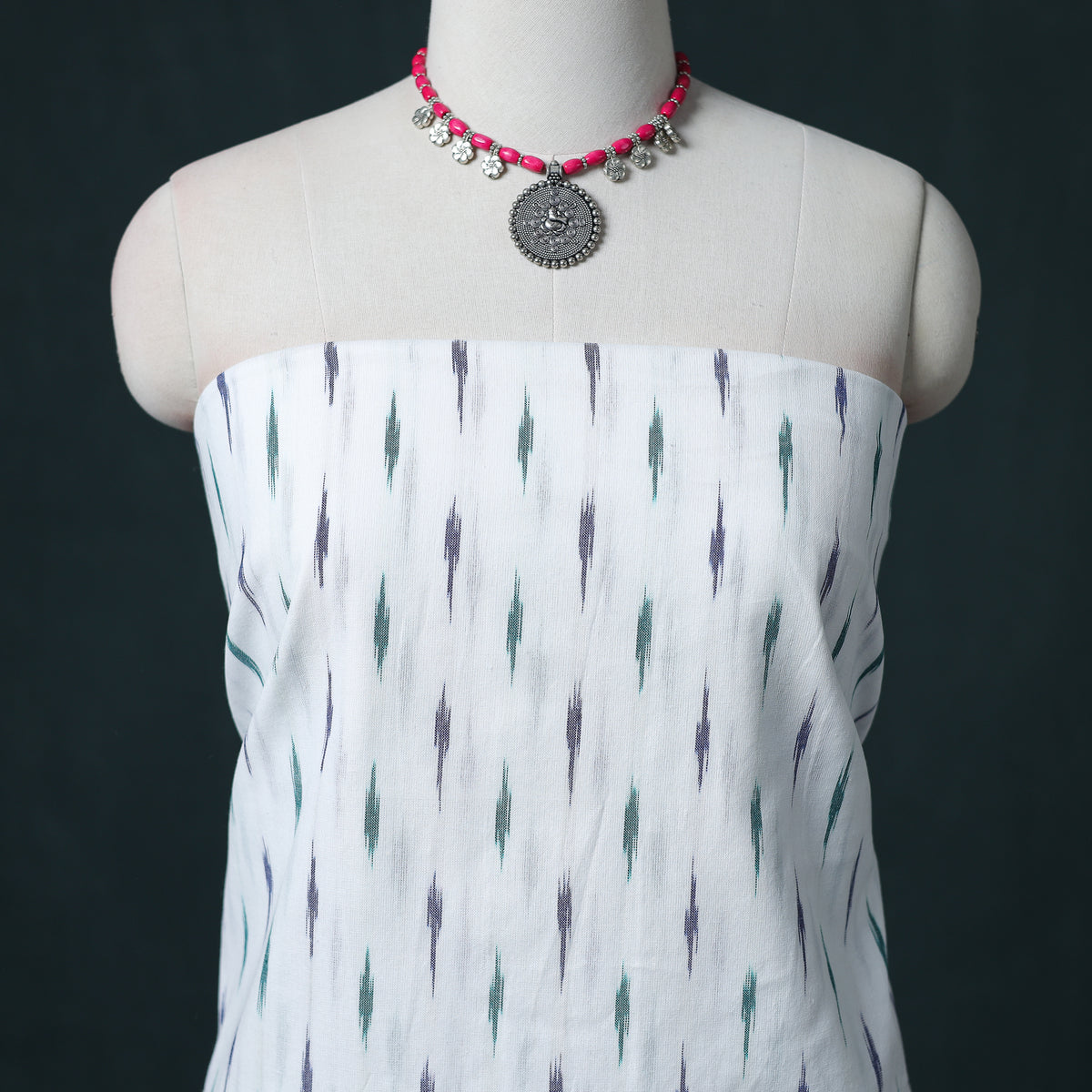 Pochampally Ikat Cotton Unstitched Dress Material: Kurta & Dupatta 20