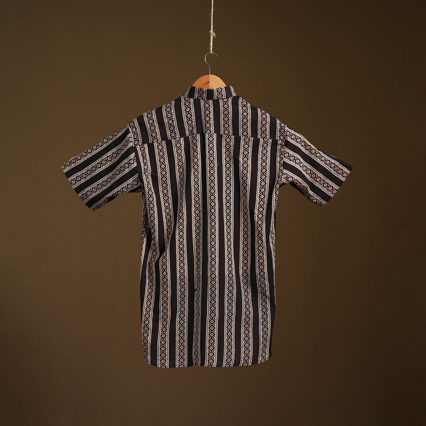 Natural Dyed Hand Block Print Cotton Men Half Sleeve Ajrakh Shirt 10