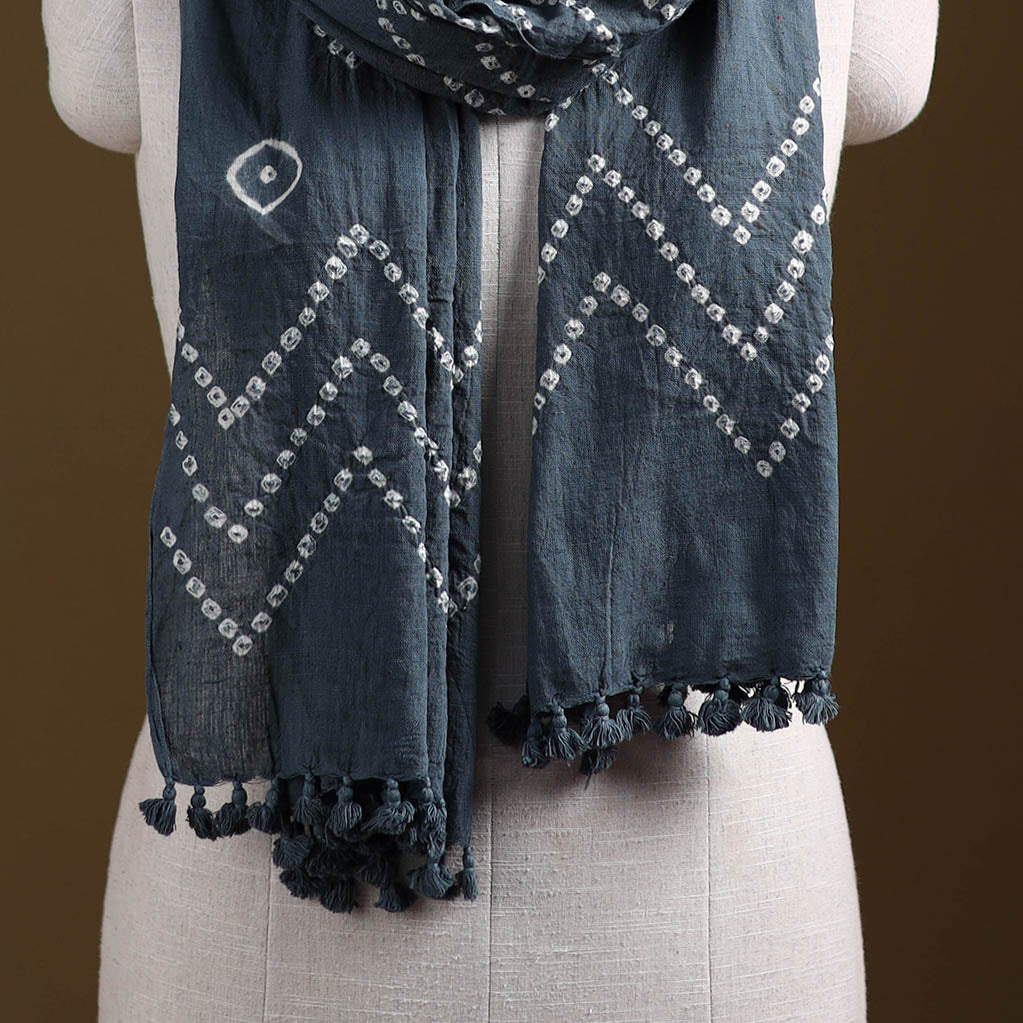 Kutch Handwoven Organic Kala Cotton Bandhani Stole 40